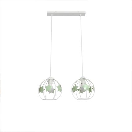 Children's chandelier on a string STARS 2xE27/15W/230V green/white