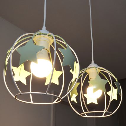 Children's chandelier on a string STARS 2xE27/15W/230V green/white