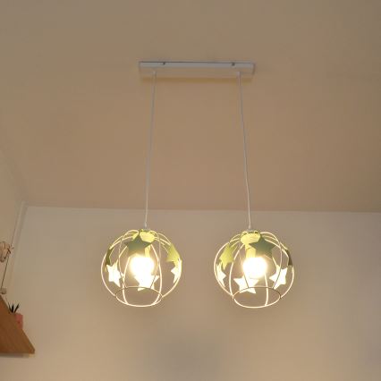 Children's chandelier on a string STARS 2xE27/15W/230V green/white