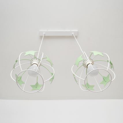 Children's chandelier on a string STARS 2xE27/15W/230V green/white