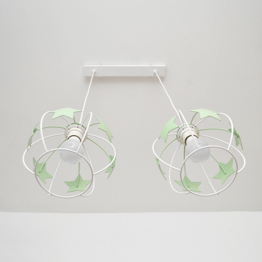 Children's chandelier on a string STARS 2xE27/15W/230V green/white