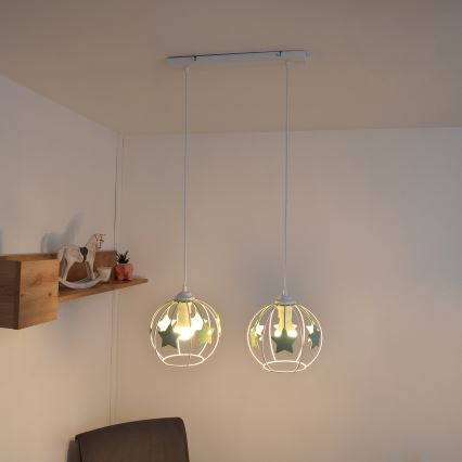 Children's chandelier on a string STARS 2xE27/15W/230V green/white