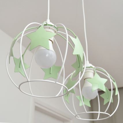 Children's chandelier on a string STARS 2xE27/15W/230V green/white