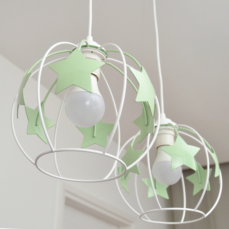 Children's chandelier on a string STARS 2xE27/15W/230V green/white