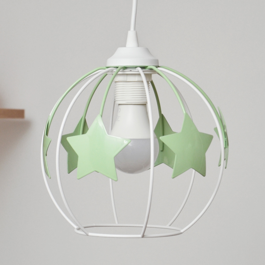 Children's chandelier on a string STARS 2xE27/15W/230V green/white