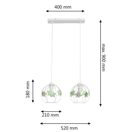 Children's chandelier on a string STARS 2xE27/15W/230V green/white