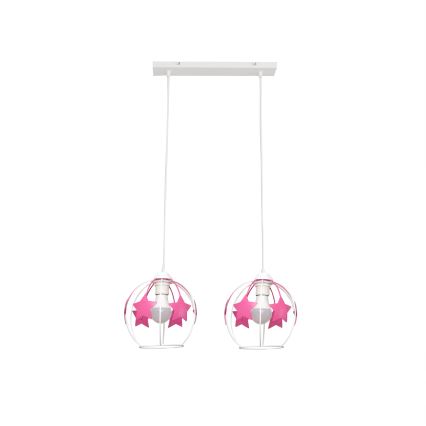 Children's chandelier on a string STARS 2xE27/15W/230V pink/white