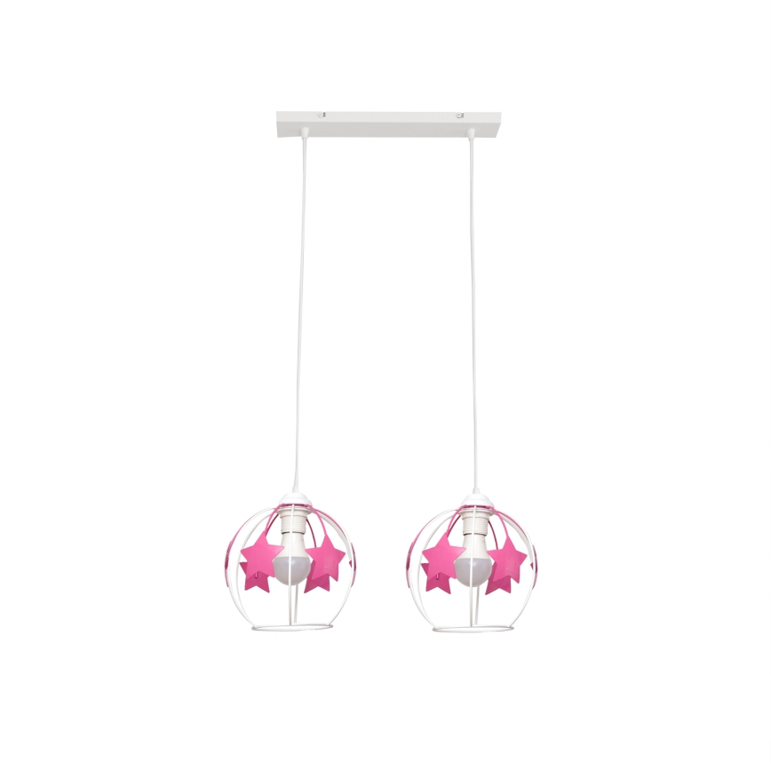 Children's chandelier on a string STARS 2xE27/15W/230V pink/white