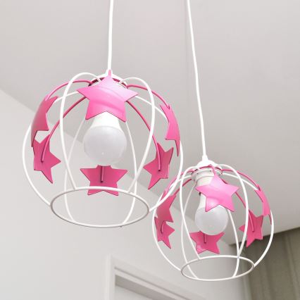 Children's chandelier on a string STARS 2xE27/15W/230V pink/white