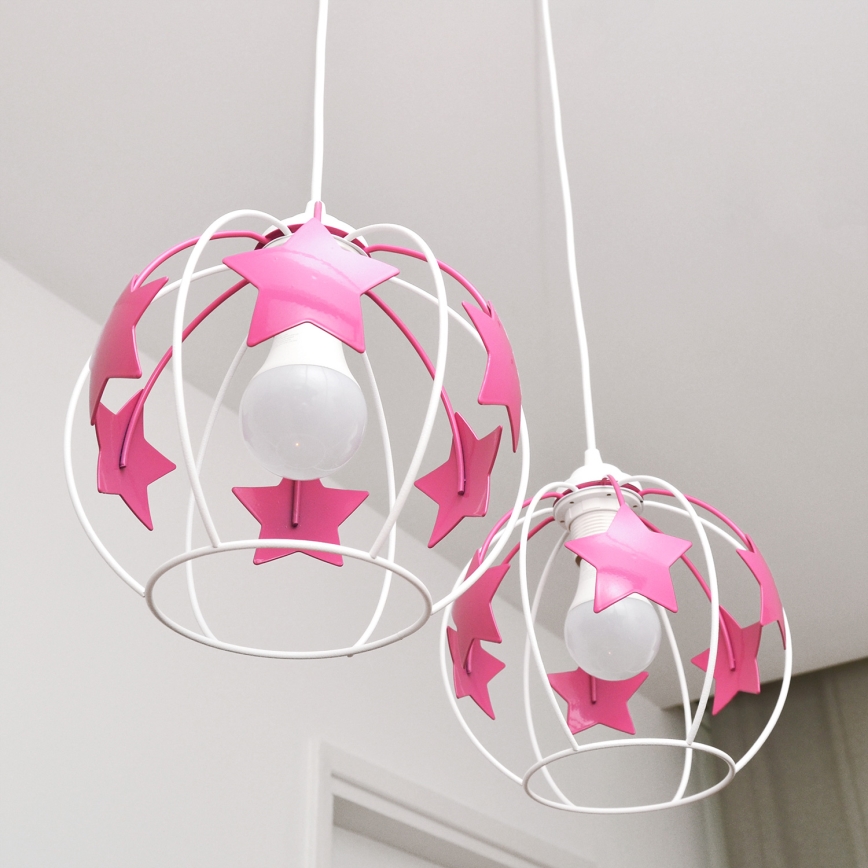Children's chandelier on a string STARS 2xE27/15W/230V pink/white