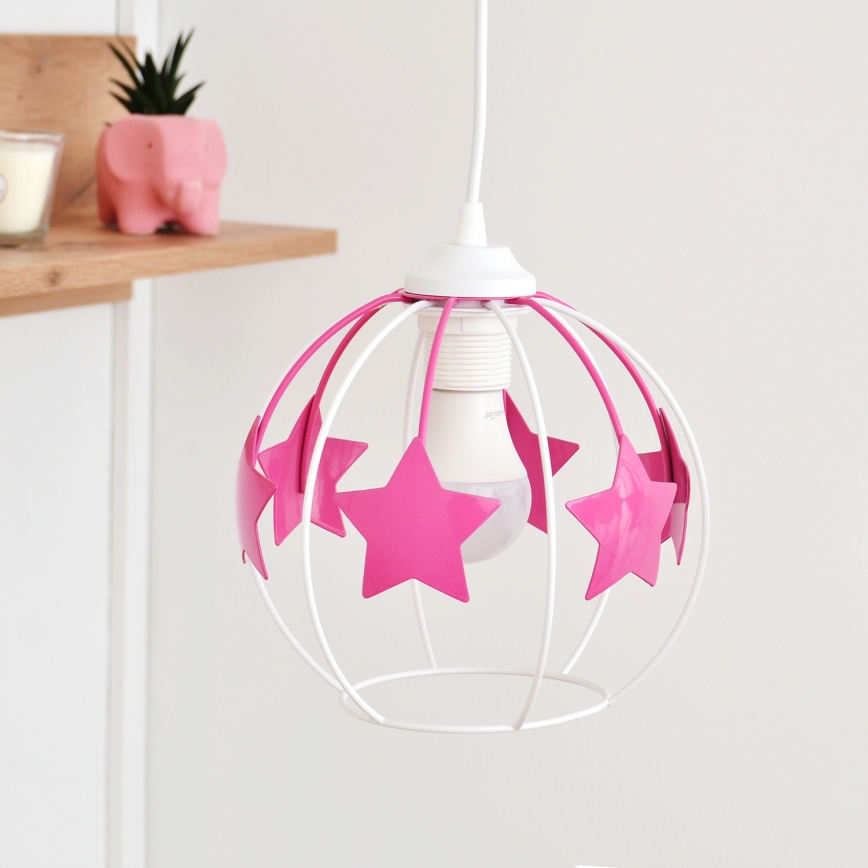 Children's chandelier on a string STARS 2xE27/15W/230V pink/white