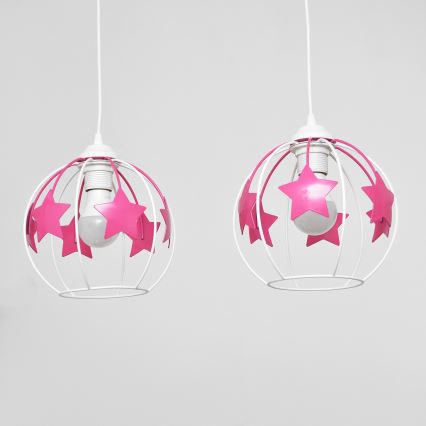 Children's chandelier on a string STARS 2xE27/15W/230V pink/white