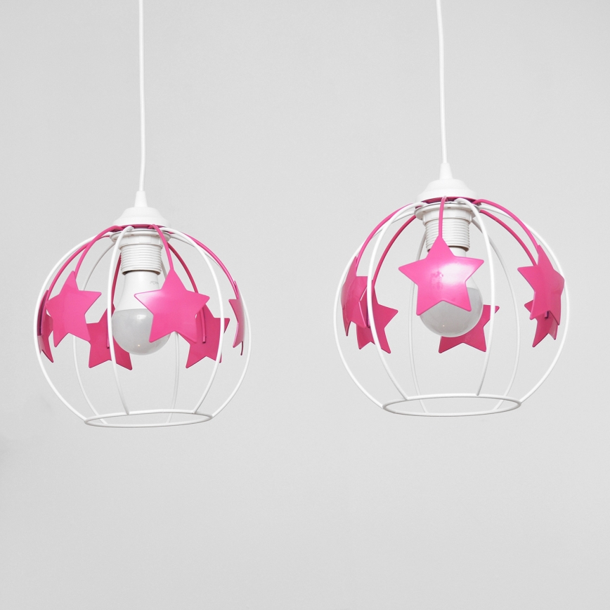 Children's chandelier on a string STARS 2xE27/15W/230V pink/white
