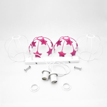 Children's chandelier on a string STARS 2xE27/15W/230V pink/white