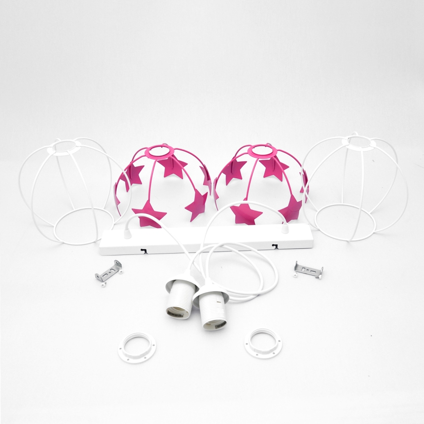 Children's chandelier on a string STARS 2xE27/15W/230V pink/white