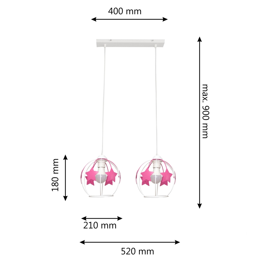 Children's chandelier on a string STARS 2xE27/15W/230V pink/white