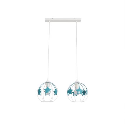Children's chandelier on a string STARS 2xE27/15W/230V turquoise/white