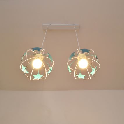 Children's chandelier on a string STARS 2xE27/15W/230V turquoise/white