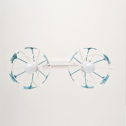 Children's chandelier on a string STARS 2xE27/15W/230V turquoise/white