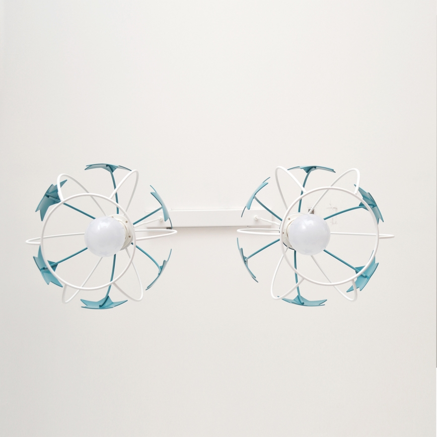 Children's chandelier on a string STARS 2xE27/15W/230V turquoise/white