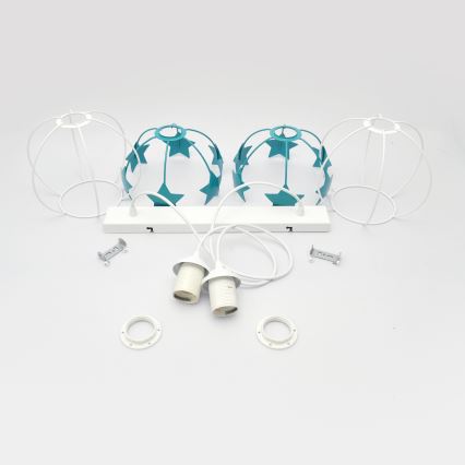 Children's chandelier on a string STARS 2xE27/15W/230V turquoise/white