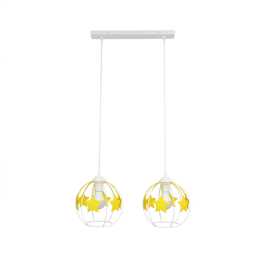 Children's chandelier on a string STARS 2xE27/15W/230V yellow/white