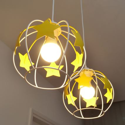 Children's chandelier on a string STARS 2xE27/15W/230V yellow/white