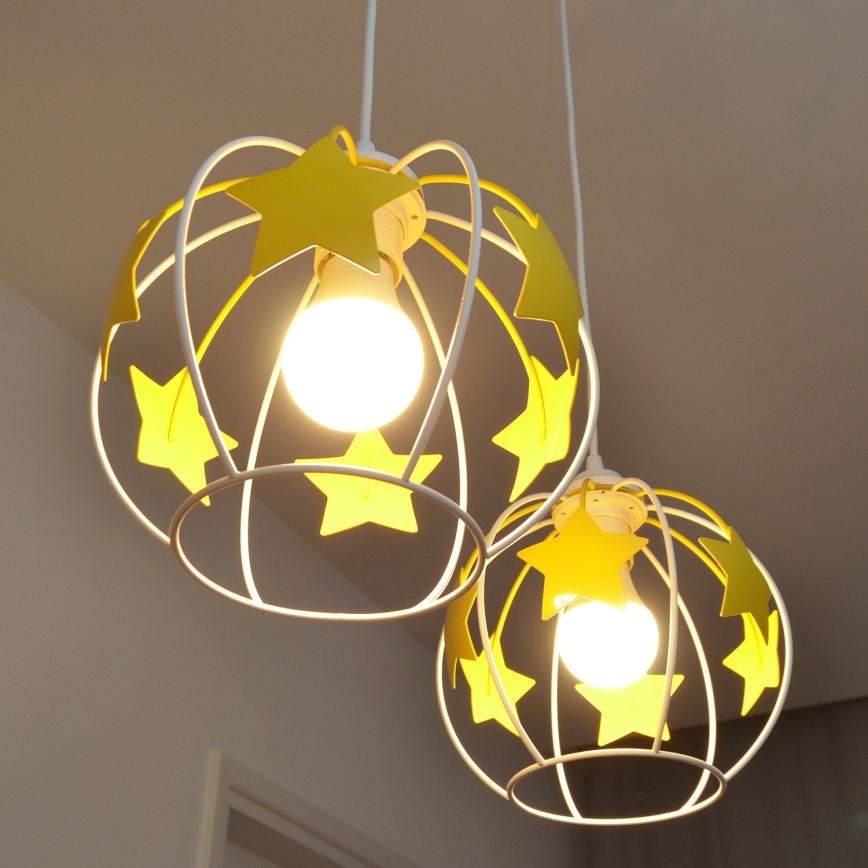 Children's chandelier on a string STARS 2xE27/15W/230V yellow/white