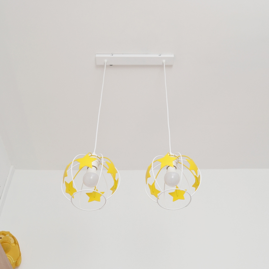 Children's chandelier on a string STARS 2xE27/15W/230V yellow/white