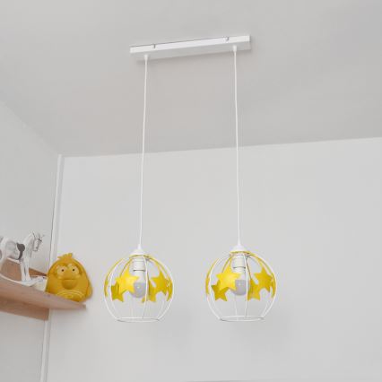 Children's chandelier on a string STARS 2xE27/15W/230V yellow/white