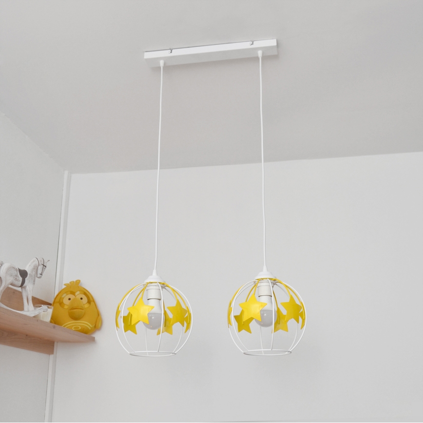 Children's chandelier on a string STARS 2xE27/15W/230V yellow/white