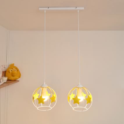 Children's chandelier on a string STARS 2xE27/15W/230V yellow/white