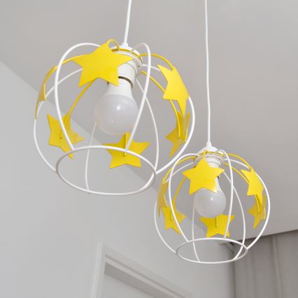 Children's chandelier on a string STARS 2xE27/15W/230V yellow/white