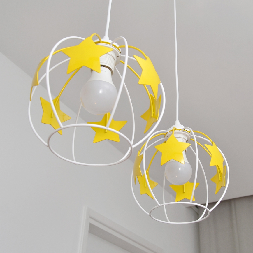 Children's chandelier on a string STARS 2xE27/15W/230V yellow/white