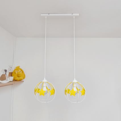 Children's chandelier on a string STARS 2xE27/15W/230V yellow/white
