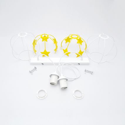 Children's chandelier on a string STARS 2xE27/15W/230V yellow/white