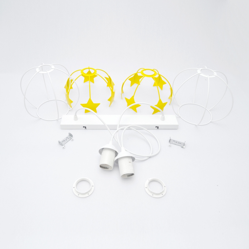 Children's chandelier on a string STARS 2xE27/15W/230V yellow/white