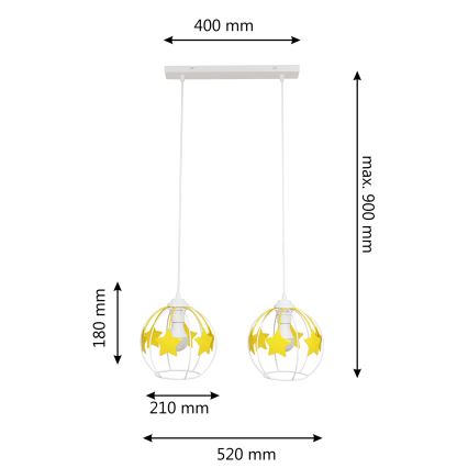 Children's chandelier on a string STARS 2xE27/15W/230V yellow/white