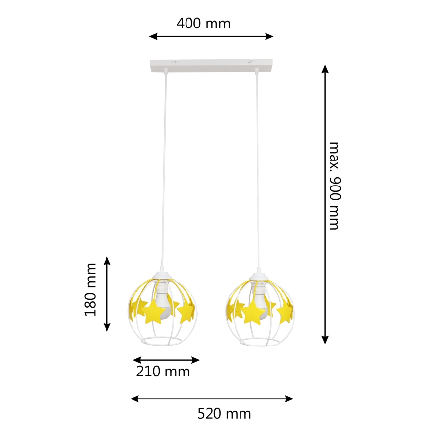 Children's chandelier on a string STARS 2xE27/15W/230V yellow/white