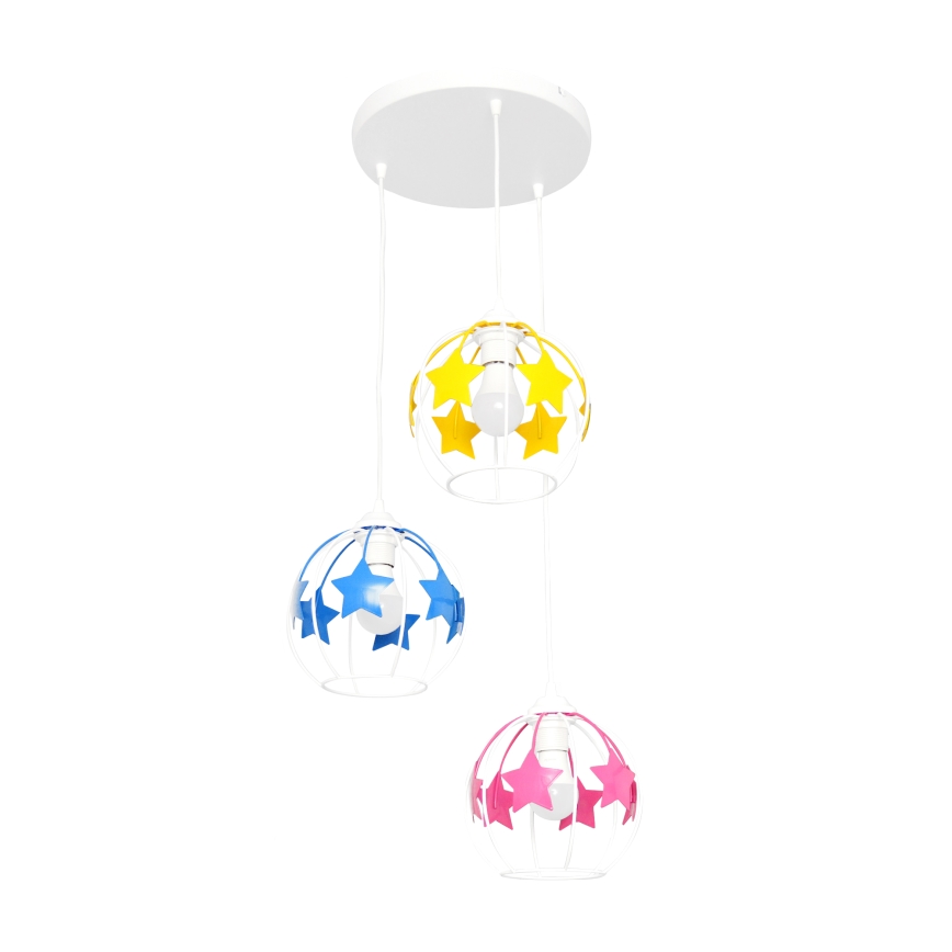 Children's chandelier on a string STARS 3xE27/15W/230V blue/pink/yellow