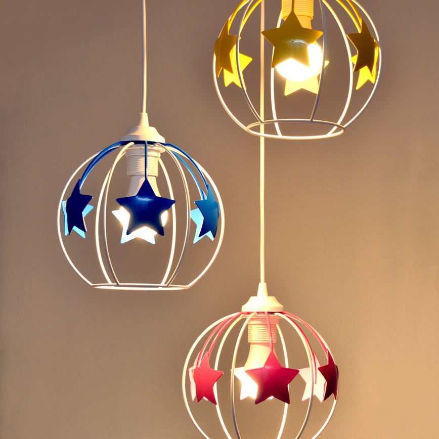 Children's chandelier on a string STARS 3xE27/15W/230V blue/pink/yellow