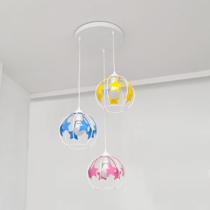Children's chandelier on a string STARS 3xE27/15W/230V blue/pink/yellow