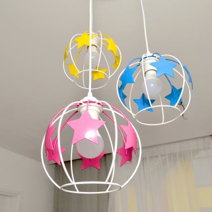 Children's chandelier on a string STARS 3xE27/15W/230V blue/pink/yellow