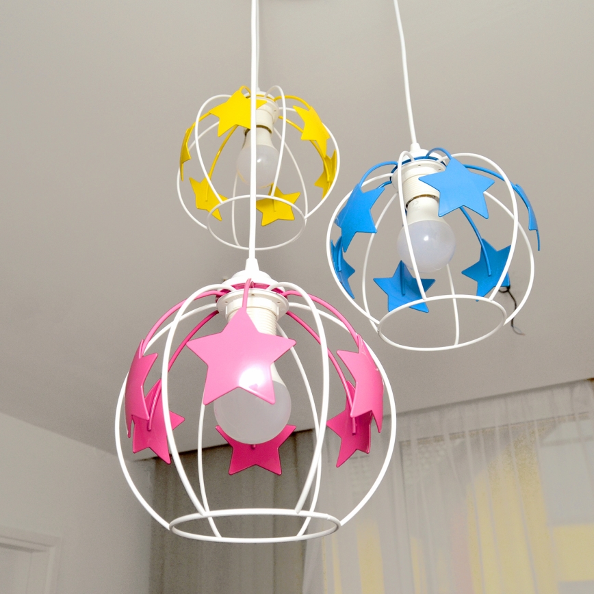 Children's chandelier on a string STARS 3xE27/15W/230V blue/pink/yellow