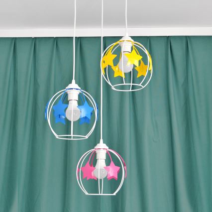 Children's chandelier on a string STARS 3xE27/15W/230V blue/pink/yellow
