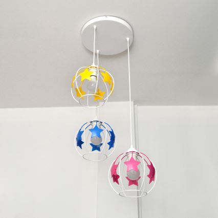 Children's chandelier on a string STARS 3xE27/15W/230V blue/pink/yellow
