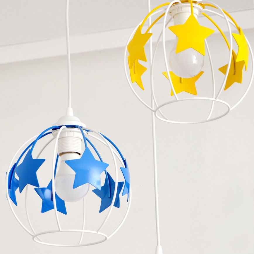 Children's chandelier on a string STARS 3xE27/15W/230V blue/pink/yellow