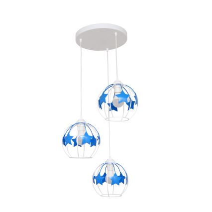 Children's chandelier on a string STARS 3xE27/15W/230V blue/white