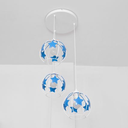 Children's chandelier on a string STARS 3xE27/15W/230V blue/white