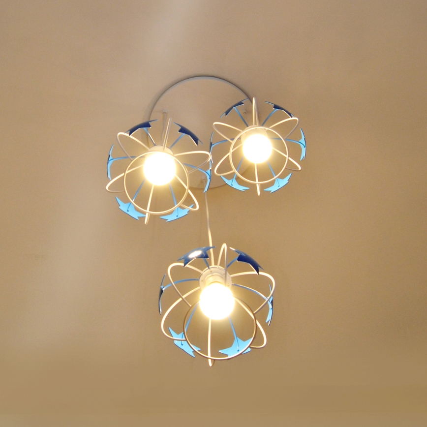 Children's chandelier on a string STARS 3xE27/15W/230V blue/white
